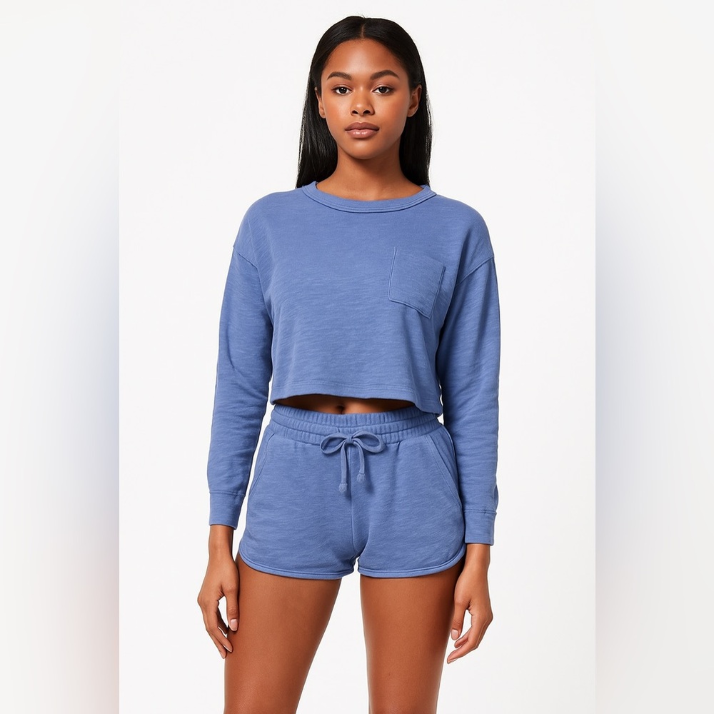 T/S by Thrive Women’s Lounge Set Blue Shorts & Long Sleeve‎ Top Size Large